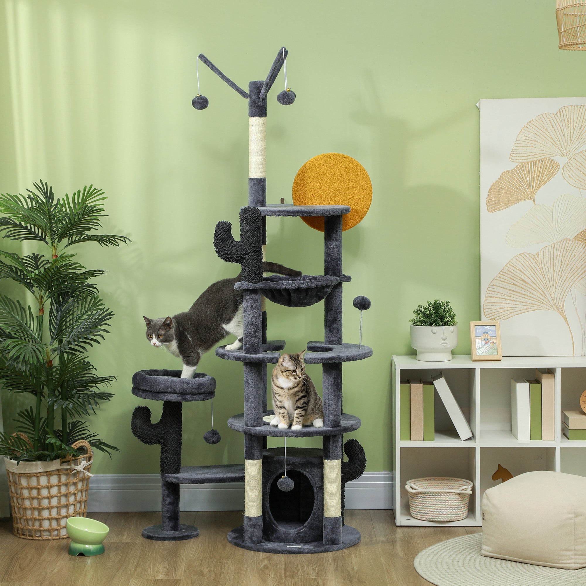 71" Tall Cat Tree, Multi-Level Cat Tower for Indoor, Corner DIY Design with Scratching Posts, Sisal Pad, Condo, Bed, Hammock, Platforms, Balls, Activity Center, Dark Grey