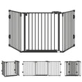 Load image into Gallery viewer, Foldable Dog Gate with Door, 3 Panel Metal Pet Gate for Stairs, Doorways, Hallways and Fireplace, Auto-Close Safety Gate, 202.5 x 76 cm, Black
