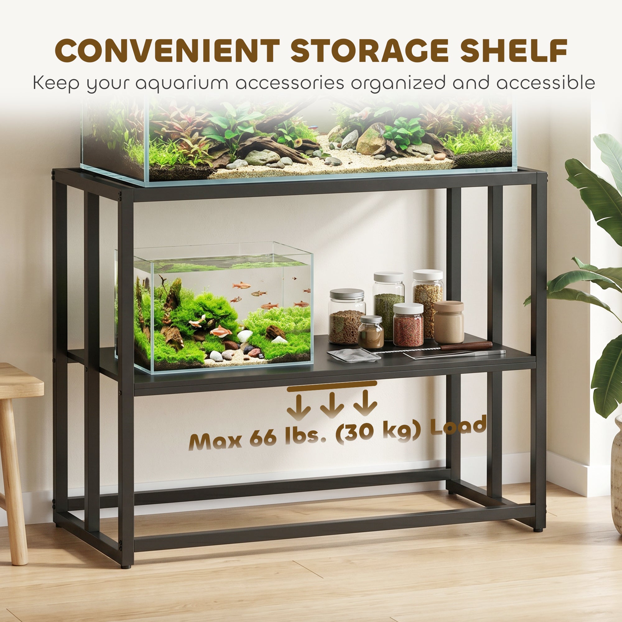 40 Gallon Fish Tank Stand, Heavy Duty Aquarium Stand with Storage Shelf, Adjustable Feet, for Home Office, 36.6" L x 18.5" W x 29.9" H, Black