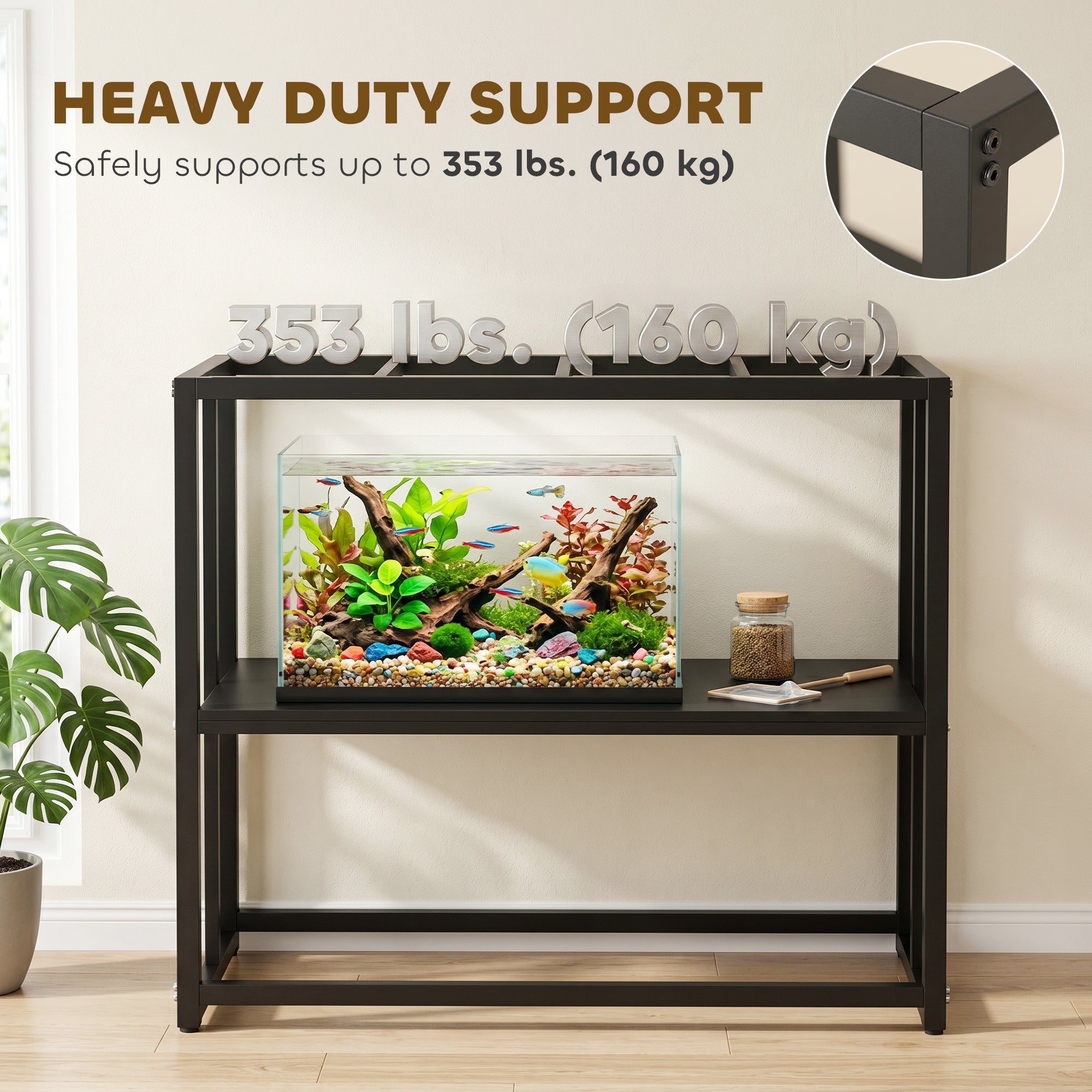40 Gallon Fish Tank Stand, Heavy Duty Aquarium Stand with Storage Shelf, Adjustable Feet, for Home Office, 36.6" L x 18.5" W x 29.9" H, Black