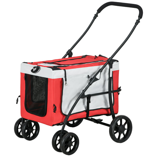 Dog Pram Dog Stroller Pet Pushchair with Detachable Carrier Soft Padding, Safety Leashes, for Mini and Small Dogs - Red