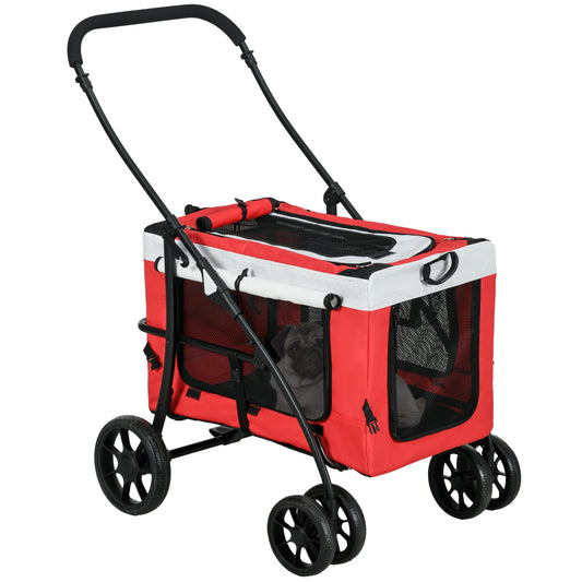 Dog Pram Dog Stroller Pet Pushchair with Detachable Carrier Soft Padding, Safety Leashes, for Mini and Small Dogs - Red