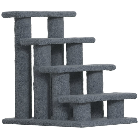 4-Step Multi-Level Carpeted Cat Scratching Post Pet Stairs, Grey