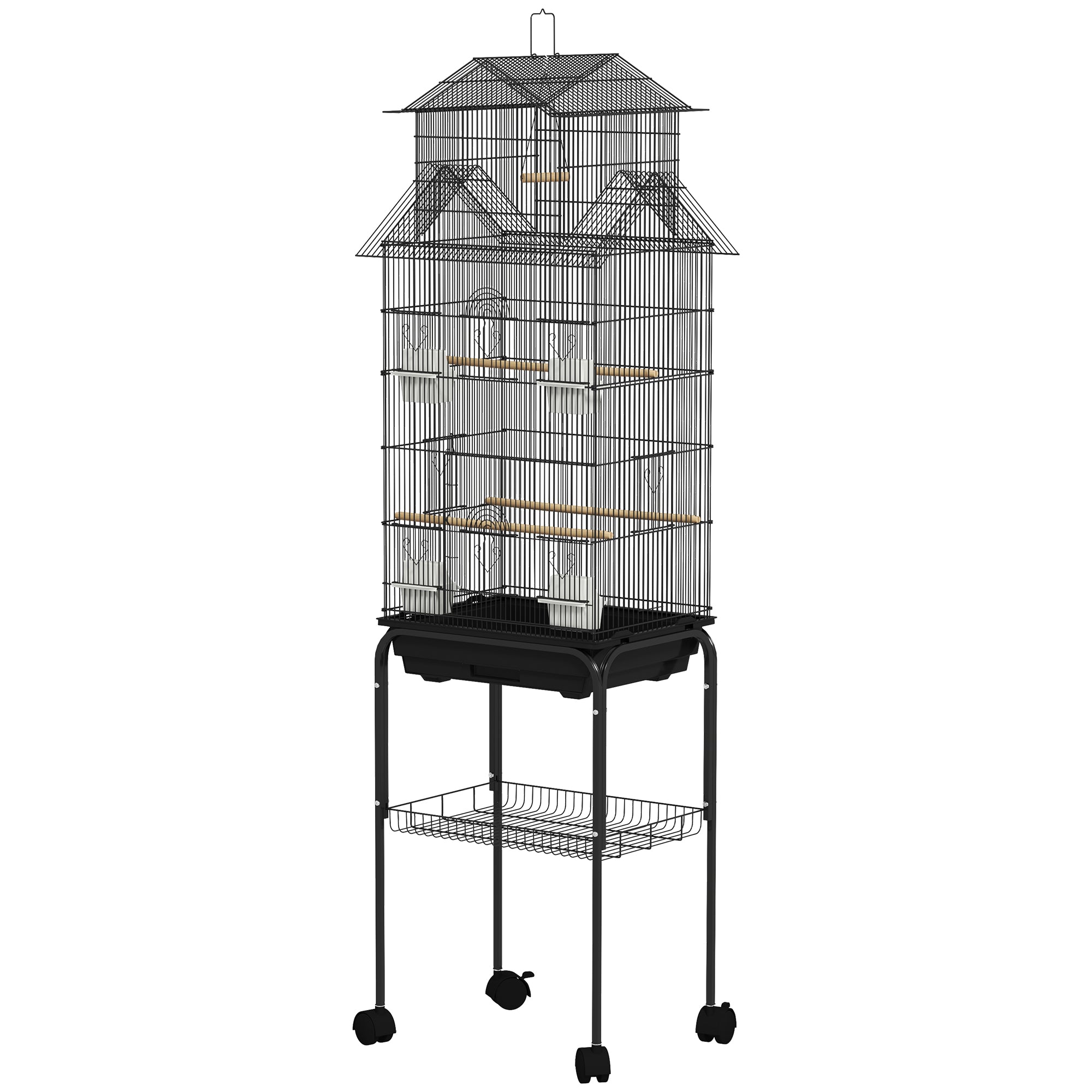 Bird Cage Budgie Cage with Stand Slide Tray Handle for Finch Canary 43 x 32.5 x 163cm Black