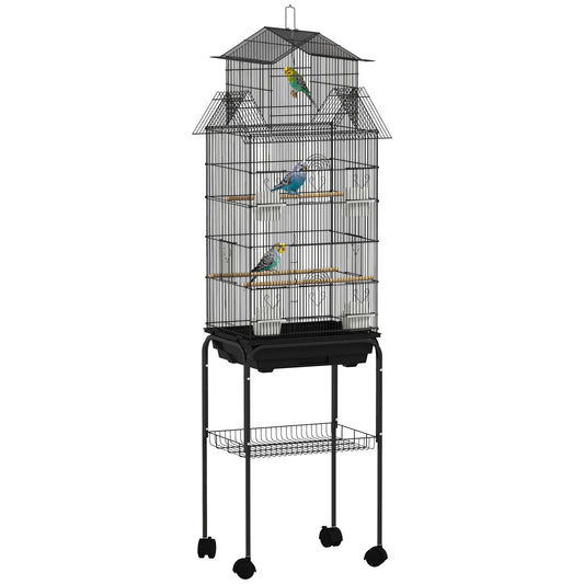 Bird Cage Budgie Cage with Stand Slide Tray Handle for Finch Canary 43 x 32.5 x 163cm Black