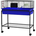 Load image into Gallery viewer, PawHut Two- Story Small Animal Cage Removable from Stand, Guinea Pig Cage, Hedgehog Cage, Chinchilla Cage, Ferret, with Shelf & Wheels, Pet Habitat, 33" x 18.5" x 35" , Blue
