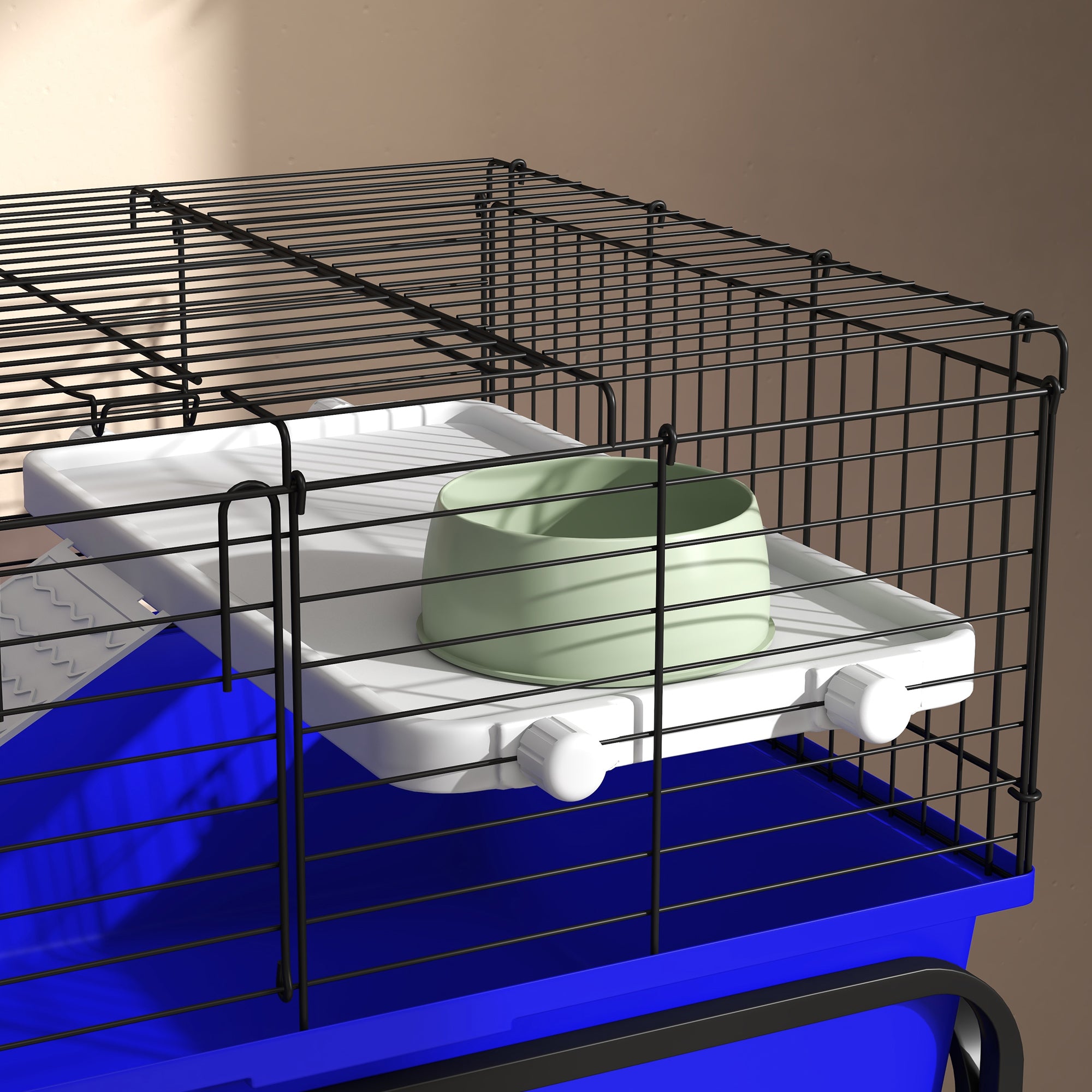 PawHut Two- Story Small Animal Cage Removable from Stand, Guinea Pig Cage, Hedgehog Cage, Chinchilla Cage, Ferret, with Shelf & Wheels, Pet Habitat, 33" x 18.5" x 35" , Blue