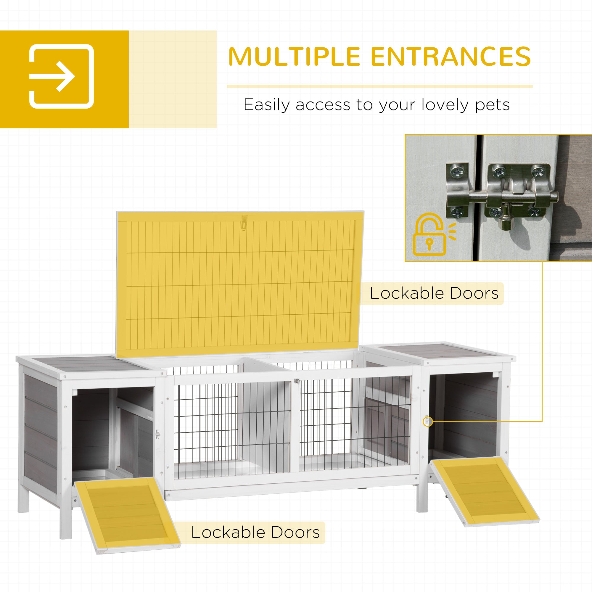 PawHut Rabbit Hutch, Bunny Cage, Guinea Pig House with Pull-Out Tray, and Divided Board for Indoor, White