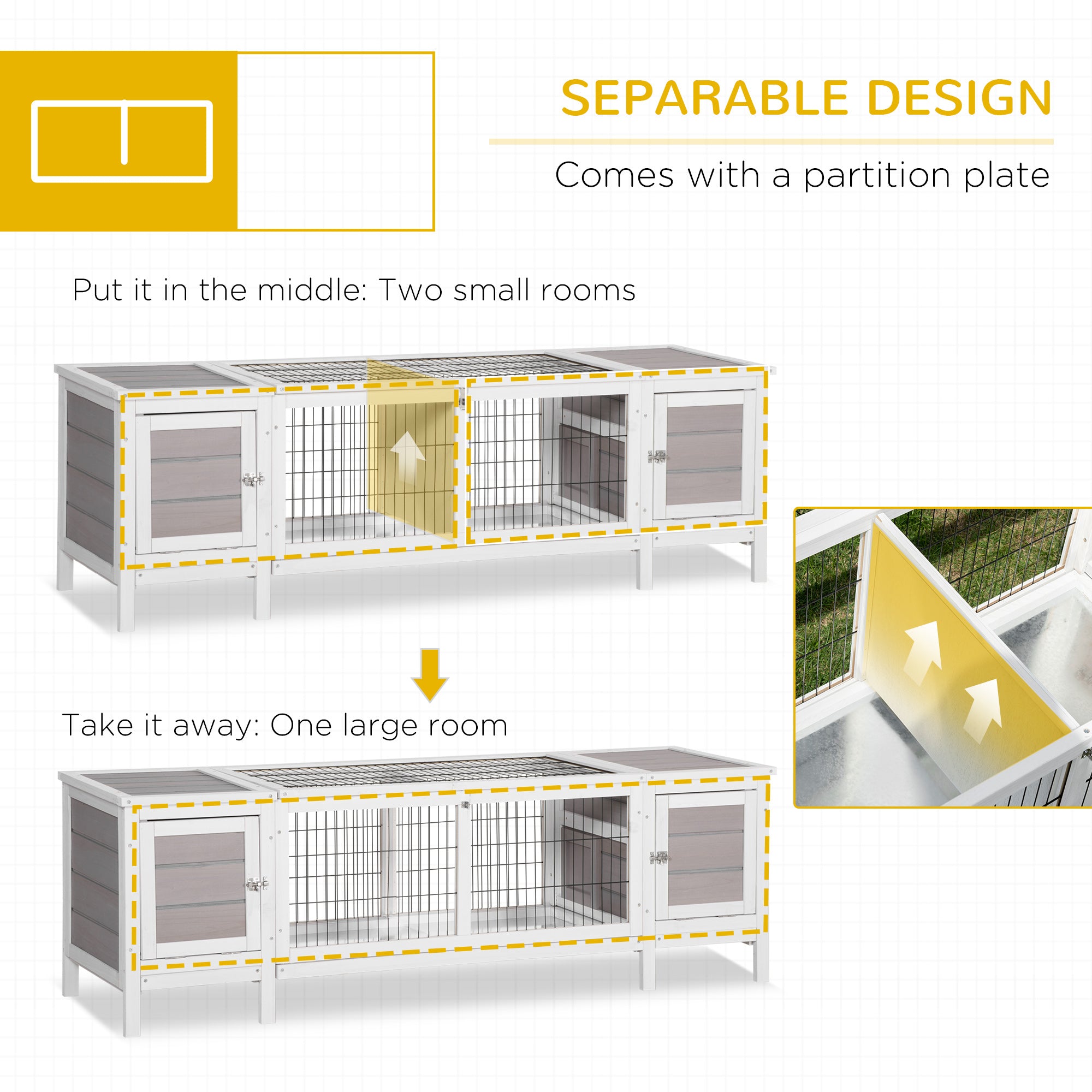 PawHut Rabbit Hutch, Bunny Cage, Guinea Pig House with Pull-Out Tray, and Divided Board for Indoor, White