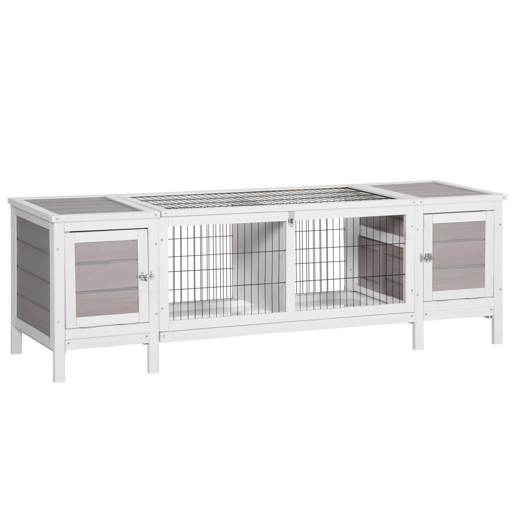 PawHut Rabbit Hutch, Bunny Cage, Guinea Pig House with Pull-Out Tray, and Divided Board for Indoor, White