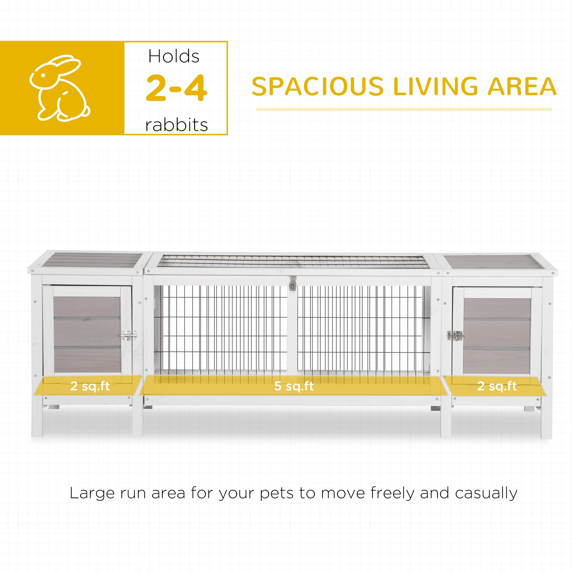 PawHut Rabbit Hutch, Bunny Cage, Guinea Pig House with Pull-Out Tray, and Divided Board for Indoor, White