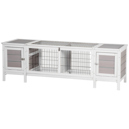 PawHut Rabbit Hutch, Bunny Cage, Guinea Pig House with Pull-Out Tray, and Divided Board for Indoor, White