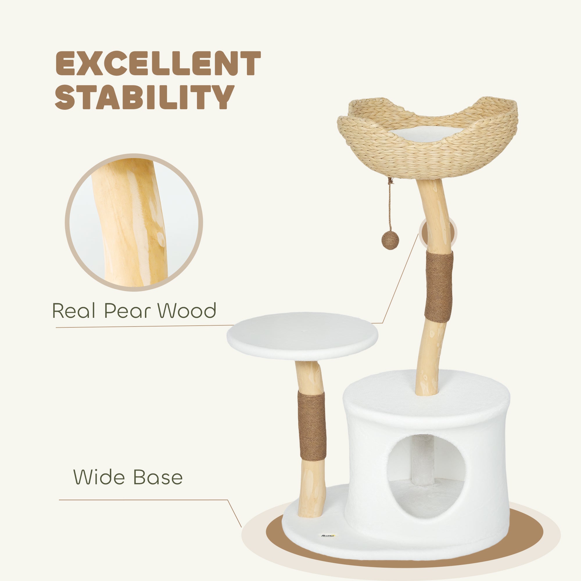 Modern Real Wood Cat Tree, [40"=102CM] Cat Tree for Indoor Large Adult Kittens, Cat Tower with Sisal Scratching Posts, Condo, Perch, Plush Washable Cushion, White