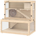 Load image into Gallery viewer, Wooden Hamster Cage, Large Gerbil Cage with Hut, Wheel, Ramps, 3 Tier Small Animal Habitat with Removable Viewing Panels, 80 x 50 x 84 cm, Natural
