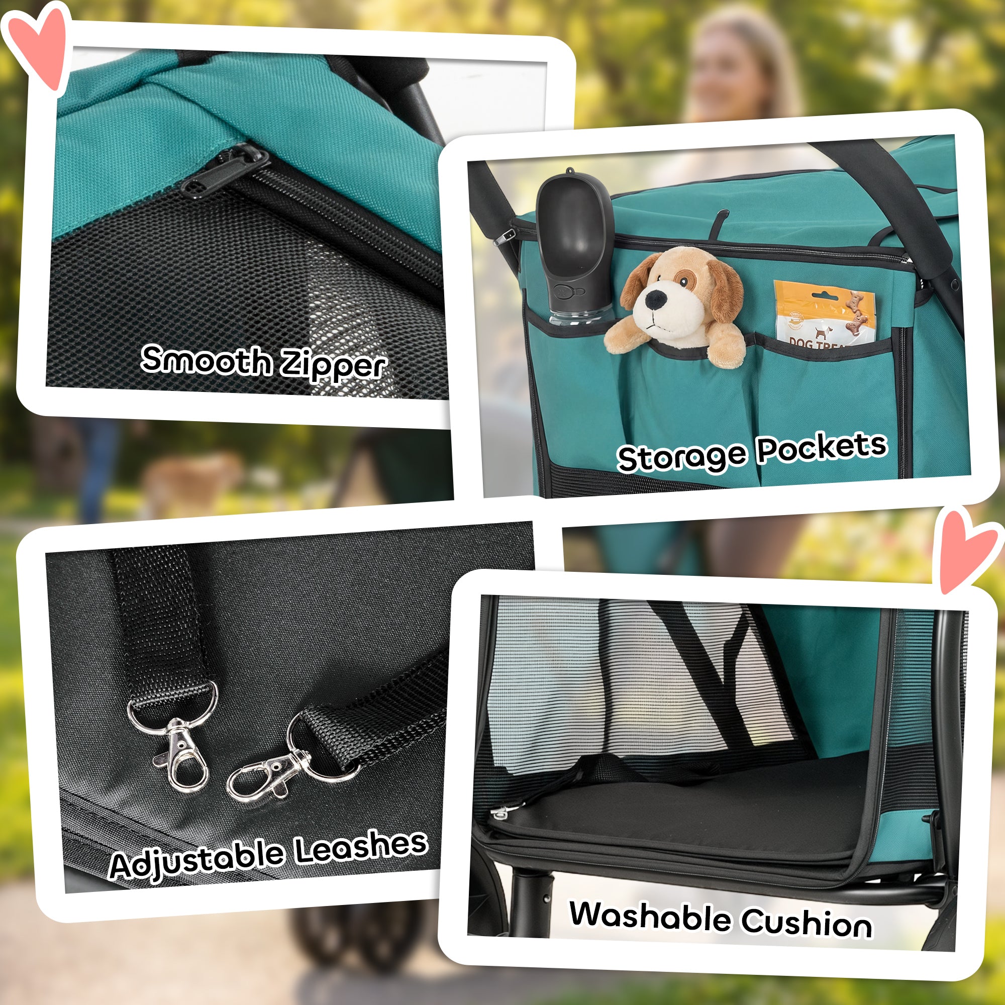 Dog Stroller, 3 Wheels Pet Stroller with Dual Entry, Easy One-Click Quick Fold, Mesh Windows, Washable Cushion, Pet Travel Buggy for Small and Medium Dogs and Cats, Dark Green