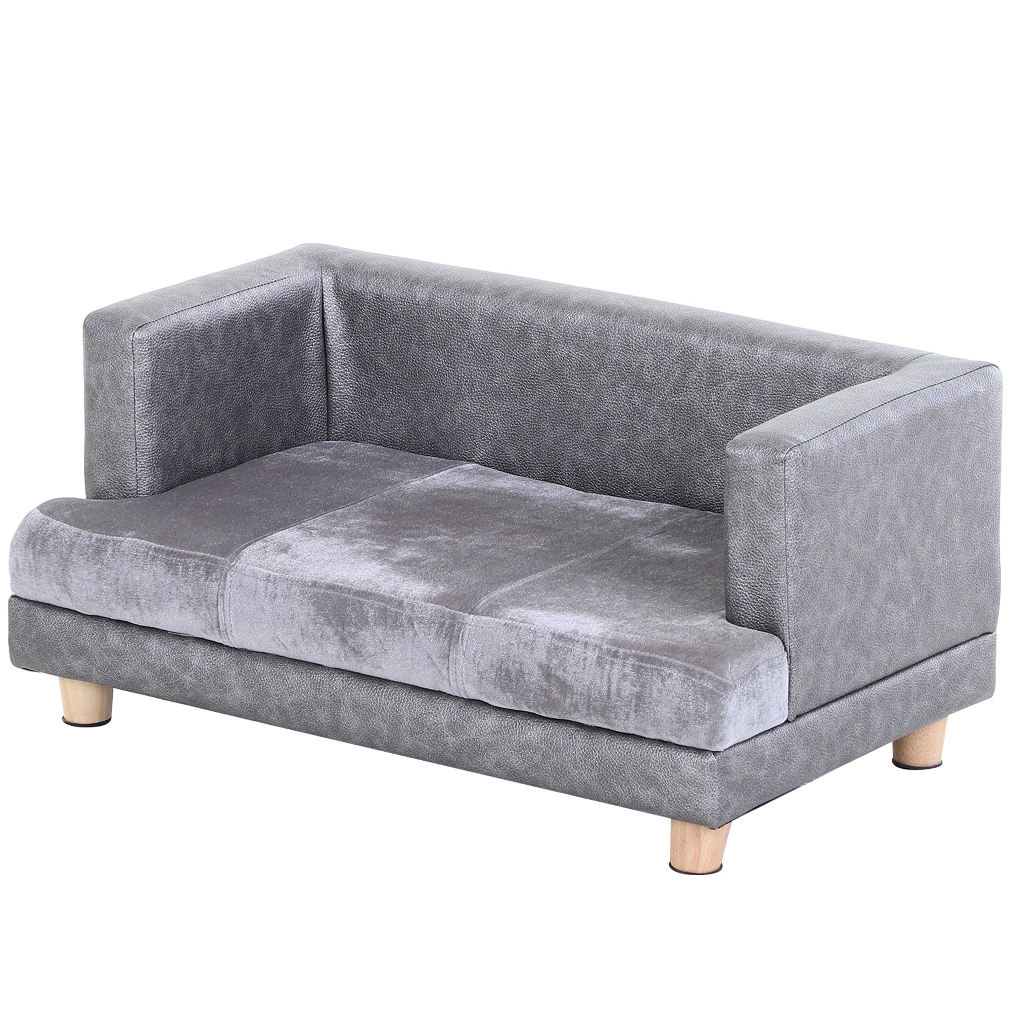 Dog Sofa Bed for Small-Sized Dogs, Elevated Pet Chair with PU Cover, Soft Cushion, Cat Couch Lounger with Anti-slip Legs - Grey