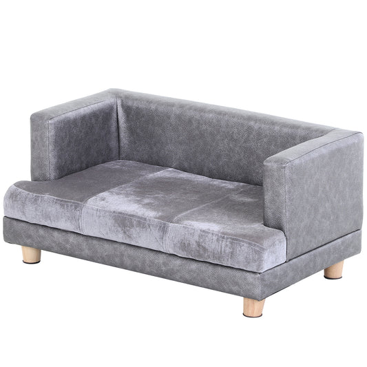 Dog Sofa Bed for Small-Sized Dogs, Elevated Pet Chair with PU Cover, Soft Cushion, Cat Couch Lounger with Anti-slip Legs - Grey