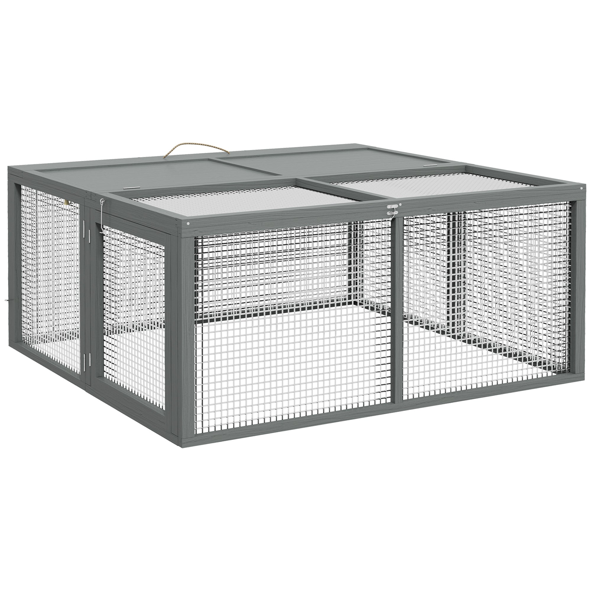 Rabbit Hutch, Folding Portable Wooden Bunny Cage with Openable Top, for 2-3 Rabbits, Small Animals, Guinea Pig Cage Small Chicken Coop for Outdoor, Garden - Gray