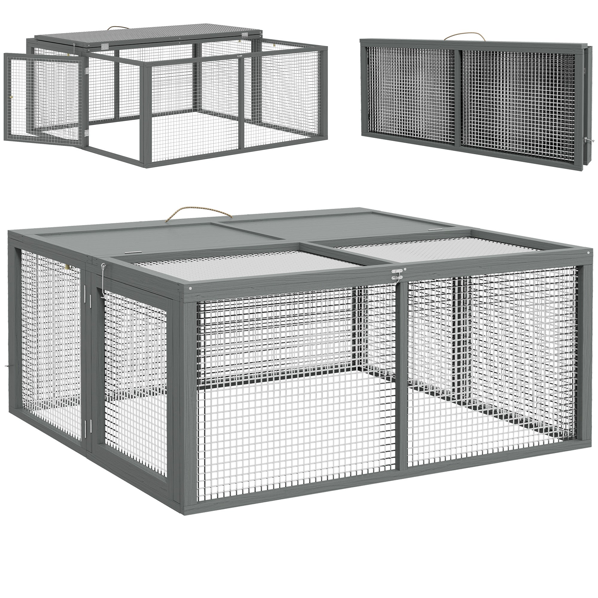 Rabbit Hutch, Folding Portable Wooden Bunny Cage with Openable Top, for 2-3 Rabbits, Small Animals, Guinea Pig Cage Small Chicken Coop for Outdoor, Garden - Gray