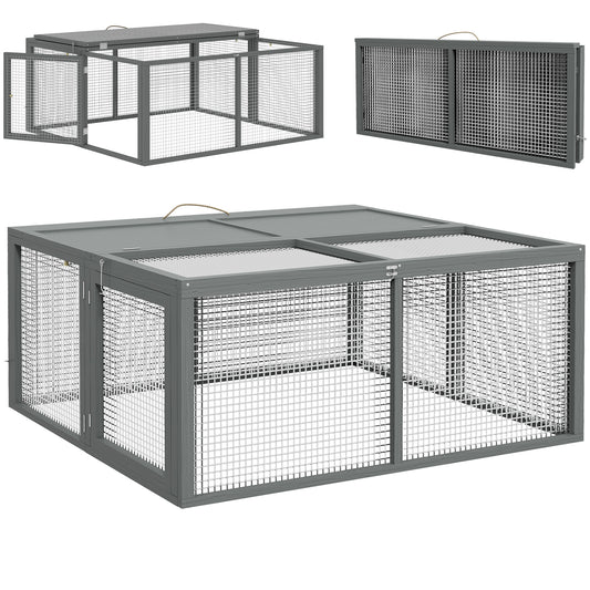 Rabbit Hutch, Folding Portable Wooden Bunny Cage with Openable Top, for 2-3 Rabbits, Small Animals, Guinea Pig Cage Small Chicken Coop for Outdoor, Garden - Gray