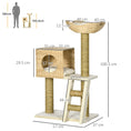 Load image into Gallery viewer, Flower Cat Tree for Indoor Cats Kitten Tower Cattail Weave with Scratching Posts, Cat House, Bed, Ladder, Washable Cushions, 57 x 37 x 100.5 cm - Natural Finish
