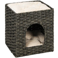 Load image into Gallery viewer, 2-Tier Wicker Cat House, Handwoven Rattan Cat Bed with Washable Cushions, Indoor Kitten Condo Hideaway, 43 x 40 x 49 cm, Grey
