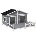 Load image into Gallery viewer, PawHut Dog House Outdoor, Wooden Dog Kennel Weatherproof with Porch, Double Room, Openable Roof, Removable Bottom, Elevated Floor, for Small to Medium Dogs, Gray
