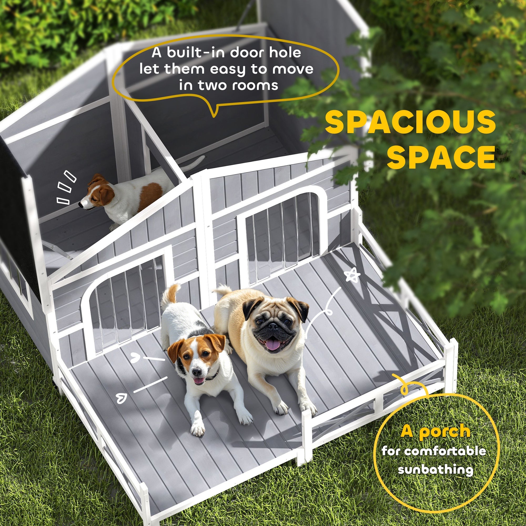 PawHut Wooden Dog House with Porch, Waterproof Asphalt Roof