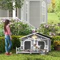 Load image into Gallery viewer, PawHut Dog House Outdoor, Wooden Dog Kennel Weatherproof with Porch, Double Room, Openable Roof, Removable Bottom, Elevated Floor, for Small to Medium Dogs, Gray
