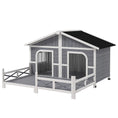 Load image into Gallery viewer, PawHut Dog House Outdoor, Wooden Dog Kennel Weatherproof with Porch, Double Room, Openable Roof, Removable Bottom, Elevated Floor, for Small to Medium Dogs, Gray
