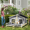 Load image into Gallery viewer, PawHut Dog House Outdoor, Wooden Dog Kennel Weatherproof with Porch, Double Room, Openable Roof, Removable Bottom, Elevated Floor, for Small to Medium Dogs, Gray
