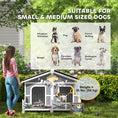 Load image into Gallery viewer, PawHut Dog House Outdoor, Wooden Dog Kennel Weatherproof with Porch, Double Room, Openable Roof, Removable Bottom, Elevated Floor, for Small to Medium Dogs, Gray
