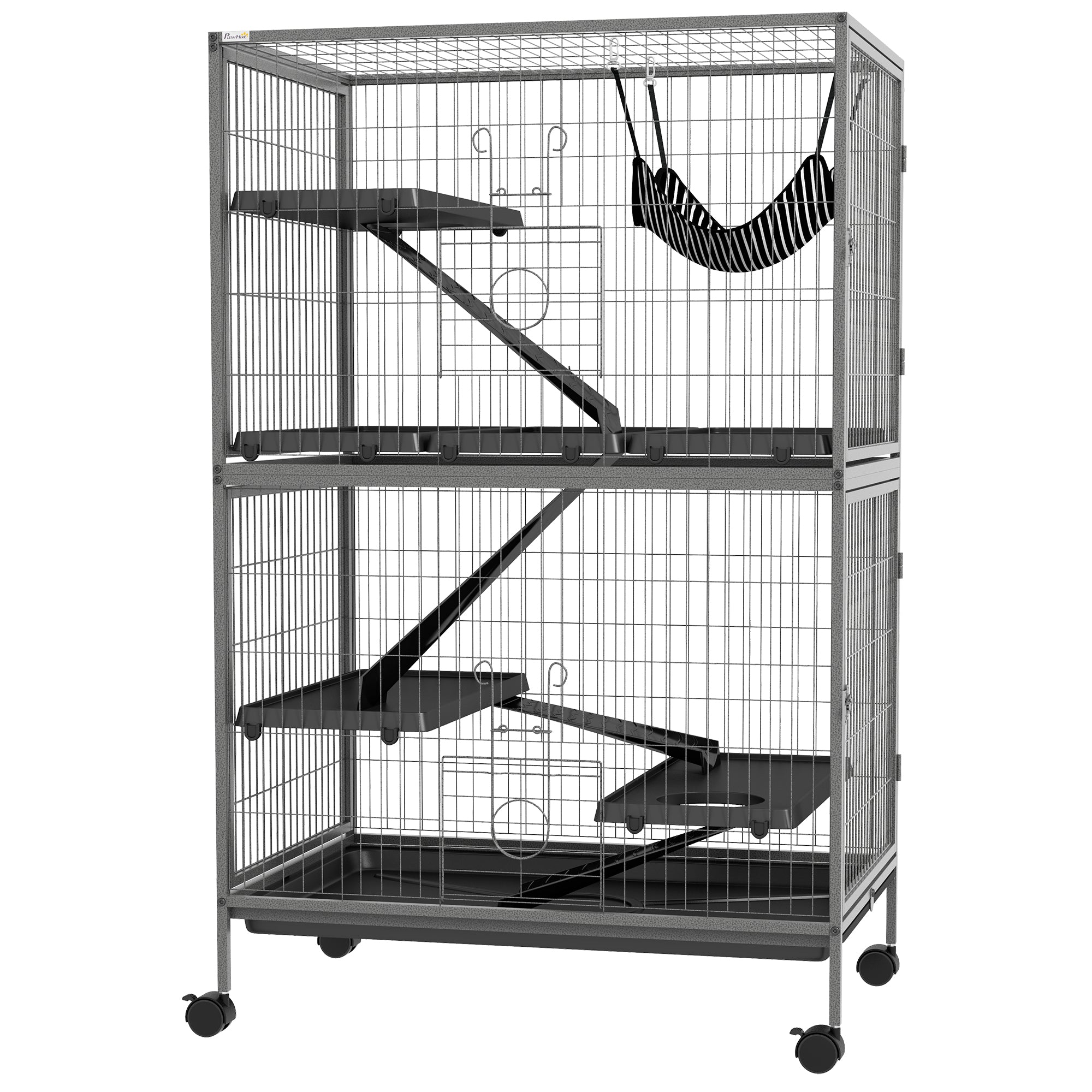 5-Tier Rolling Small Animal Cage, Deluxe Guinea Pig Cage, Ferret Cage for Mink Chinchilla Kitten Rabbit, Small Pet Play House with Hammock Platform, Ramp, Tray, Grey