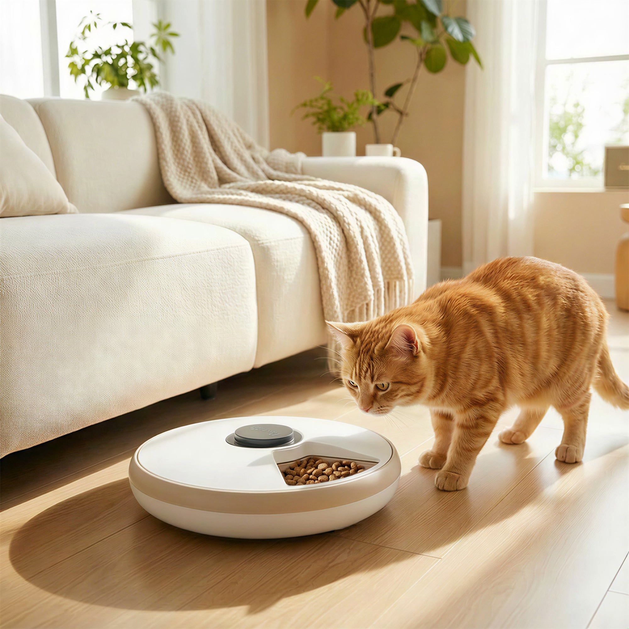 6 Meal Automatic Cat Feeder, Cordless Timed Feeder for Dry and Wet Food, Cat Dog Food Dispenser with 1 Ice Pack, Battery Powered with LED Display,  for Kitty and Small Dogs