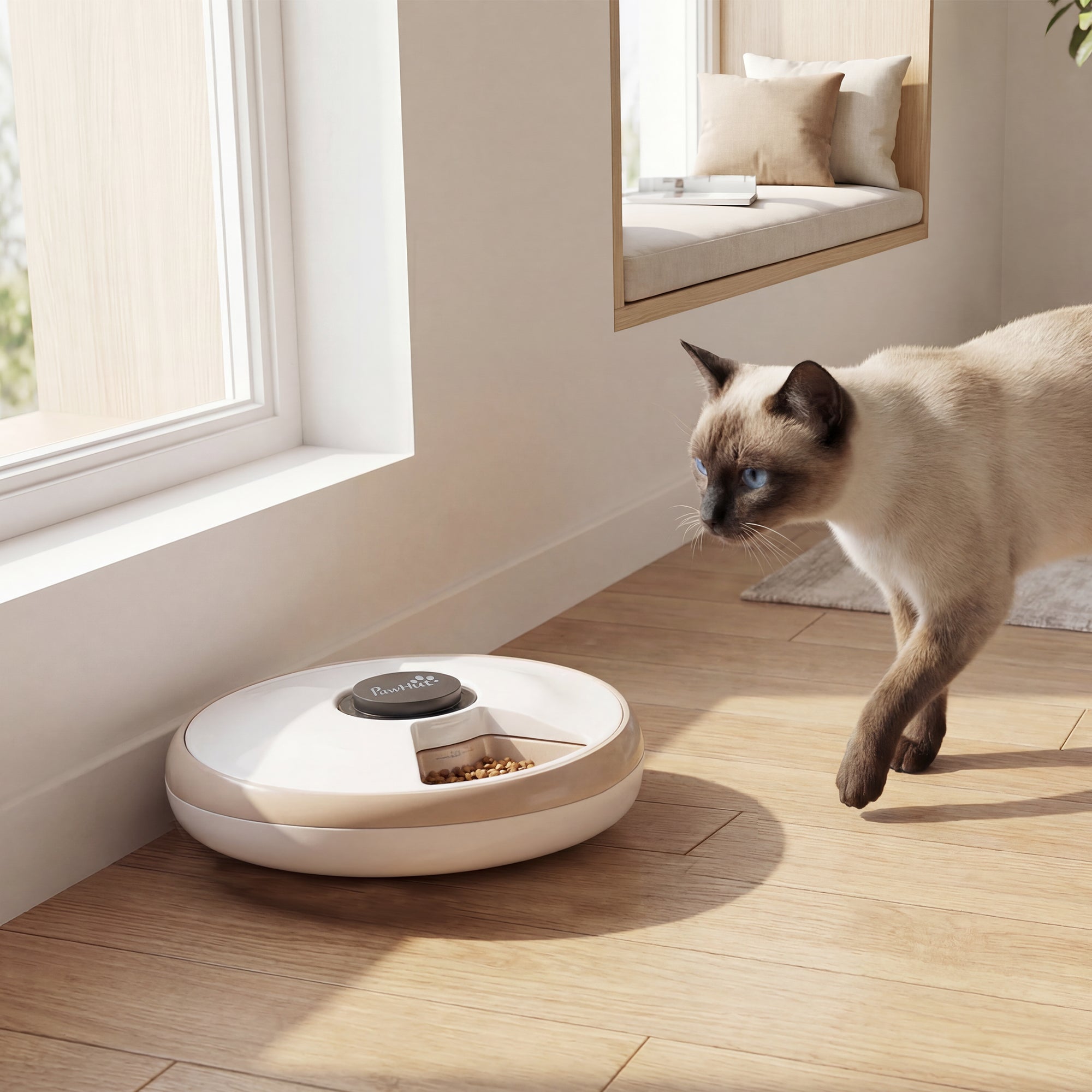 6 Meal Automatic Cat Feeder, Cordless Timed Feeder for Dry and Wet Food, Cat Dog Food Dispenser with 1 Ice Pack, Battery Powered with LED Display,  for Kitty and Small Dogs
