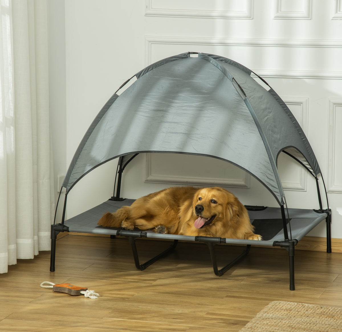 48" Elevated Dog Bed with Removable Canopy & Carrying Bag Gray
