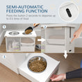 Load image into Gallery viewer, PawHut Elevated Dog Bowls with Slow Feeder Mat & Semi-Auto Dispenser Function, Pet Feeding Station with Storage Cabinet, 3 Stainless Steel Bowls, Raised Dog Bowls for Large & Extra Large Dogs, White
