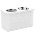 Load image into Gallery viewer, PawHut Elevated Dog Bowls with Slow Feeder Mat & Semi-Auto Dispenser Function, Pet Feeding Station with Storage Cabinet, 3 Stainless Steel Bowls, Raised Dog Bowls for Large & Extra Large Dogs, White
