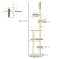 Load image into Gallery viewer, Floor to Ceiling Cat Tree for Indoor Cats, 6-Tier Play Tower Climbing Activity Center with Scratching Post, Platforms, Bed, Hammock, Adjustable Height 230-250cm, Beige
