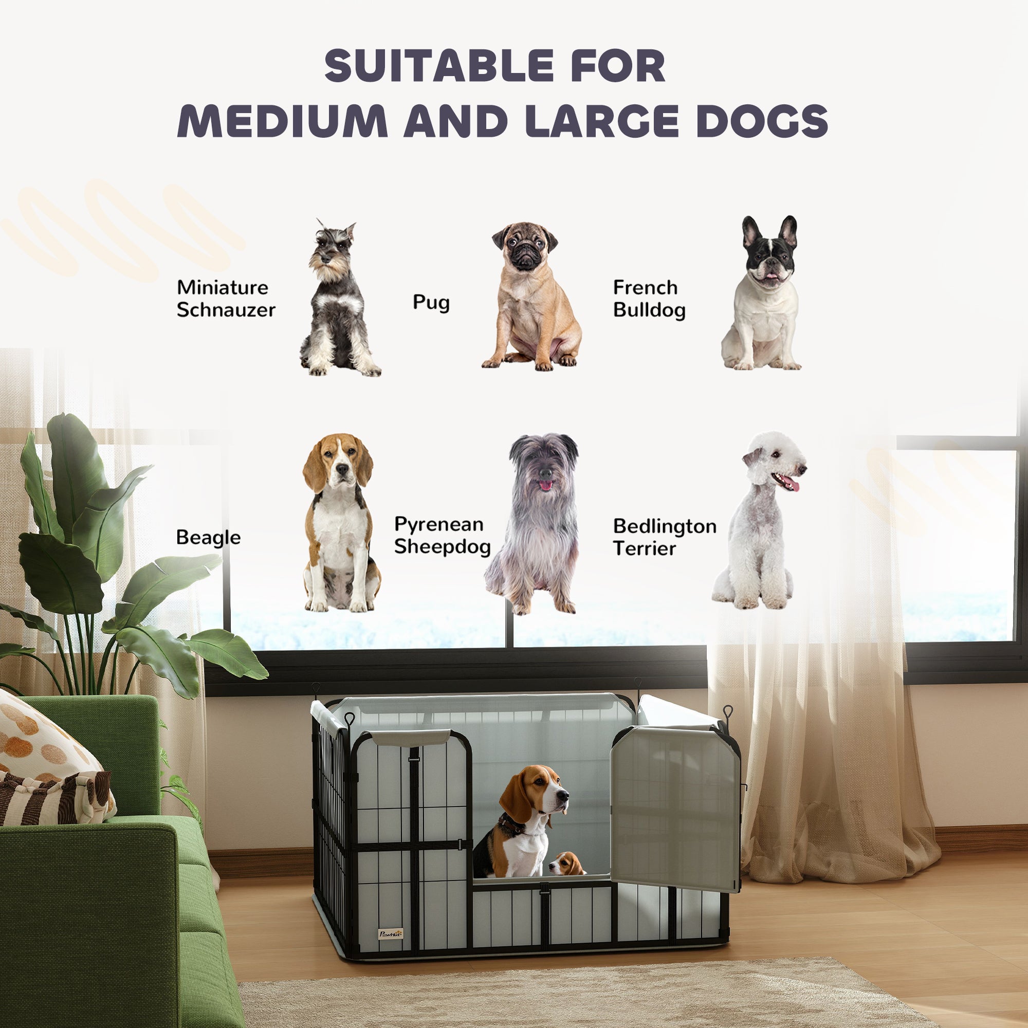 Whelping Box for Dogs and Puppies, 4 Panel Whelping Pen with Washable Whelping Pad, Wind-Resistant Cloth, Lockable Door, Dog Playpen for Indoor, Outdoor, for Small and Medium Breeds