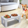 Load image into Gallery viewer, Raised Dog Bowl Feeding Bowls with Stand for Medium Dogs Elevated Pet Bowls Water Food Feeder 58L x 31W x 25H cm - White
