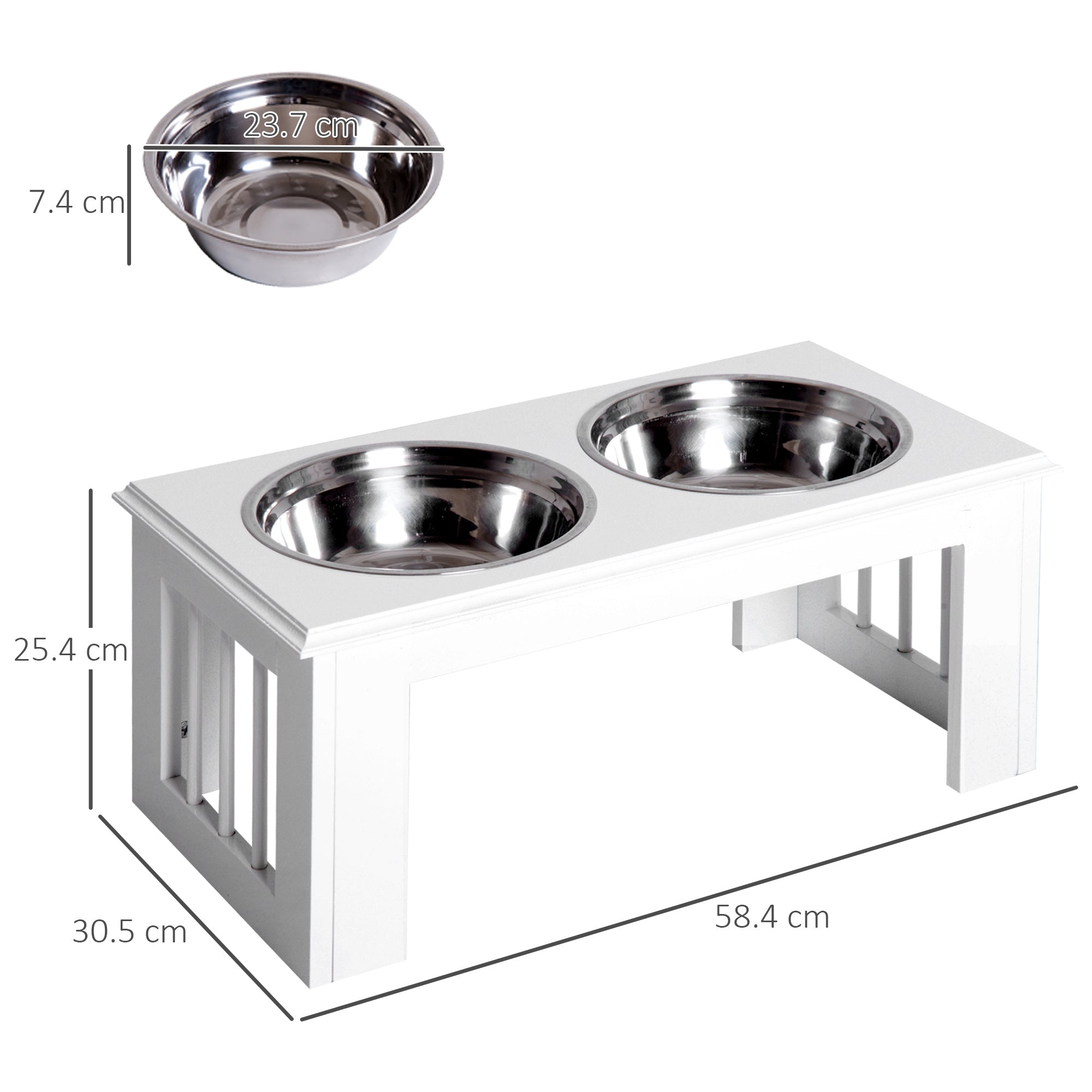 Raised Dog Bowl Feeding Bowls with Stand for Medium Dogs Elevated Pet Bowls Water Food Feeder 58L x 31W x 25H cm - White
