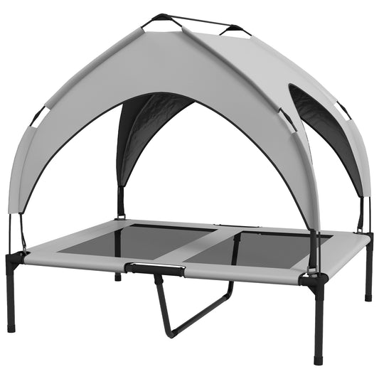Elevated Dog Bed with Canopy, Cooling Dog Cot Bed for Camping, Portable Raised Pet Cot with Washable Breathable Mesh, for Indoor Outdoor, M & L Dogs, 36" x 30" x 35", Grey