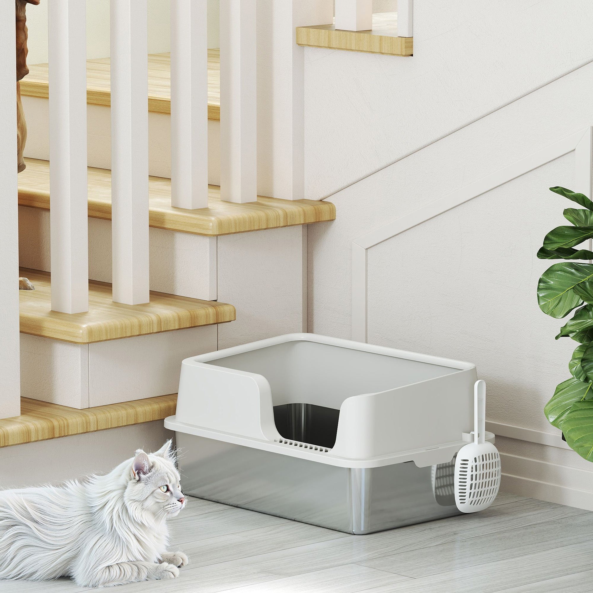 Stainless Steel Cat Litter Box with Lid, Metal Extra Large Enclosed Litter Box for Big Cats with Scoop, High Sided, Non-Stick & Anti-Urine Leakage, Easy Cleaning