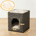Load image into Gallery viewer, 2-Tier Wicker Cat House, Handwoven Rattan Cat Bed with Washable Cushions, Indoor Kitten Condo Hideaway, 43 x 40 x 49 cm, Grey
