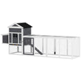 Load image into Gallery viewer, 117" Chicken Coop, Wooden Rabbit Hutch with Chicken Run, Slide-out Tray, Asphalt Roof, Nesting Box - Grey and White
