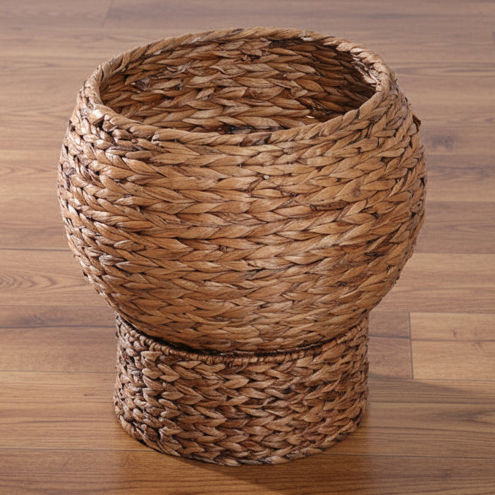 Woven basket on a wooden floor