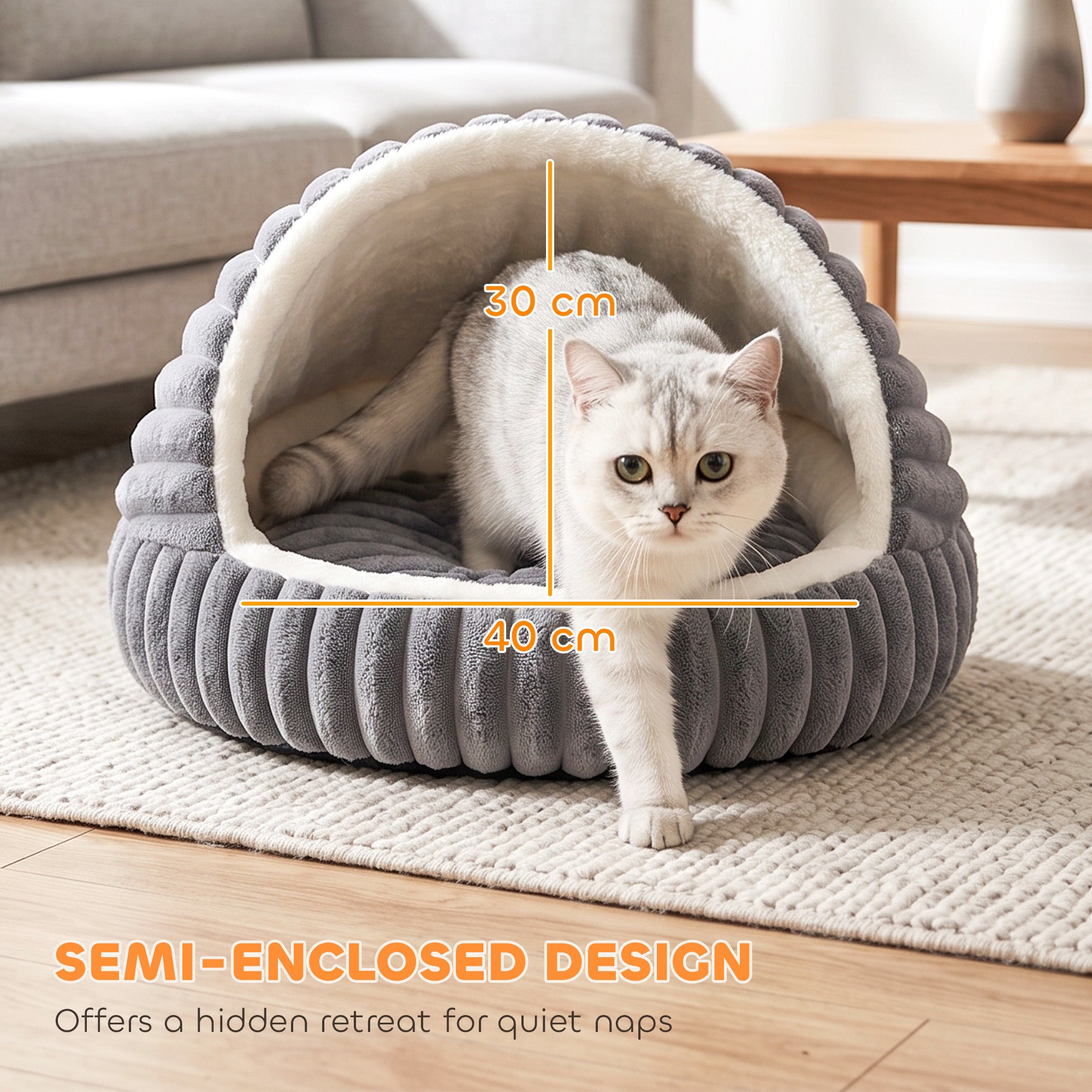 Cat Bed for Indoor Kittens, Cat Cave House with Non-Slip Bottom and Washable Cushion, Soft Pet Bed for Indoor Warmth & Comfort, 50 x 50 x 32 cm, Grey