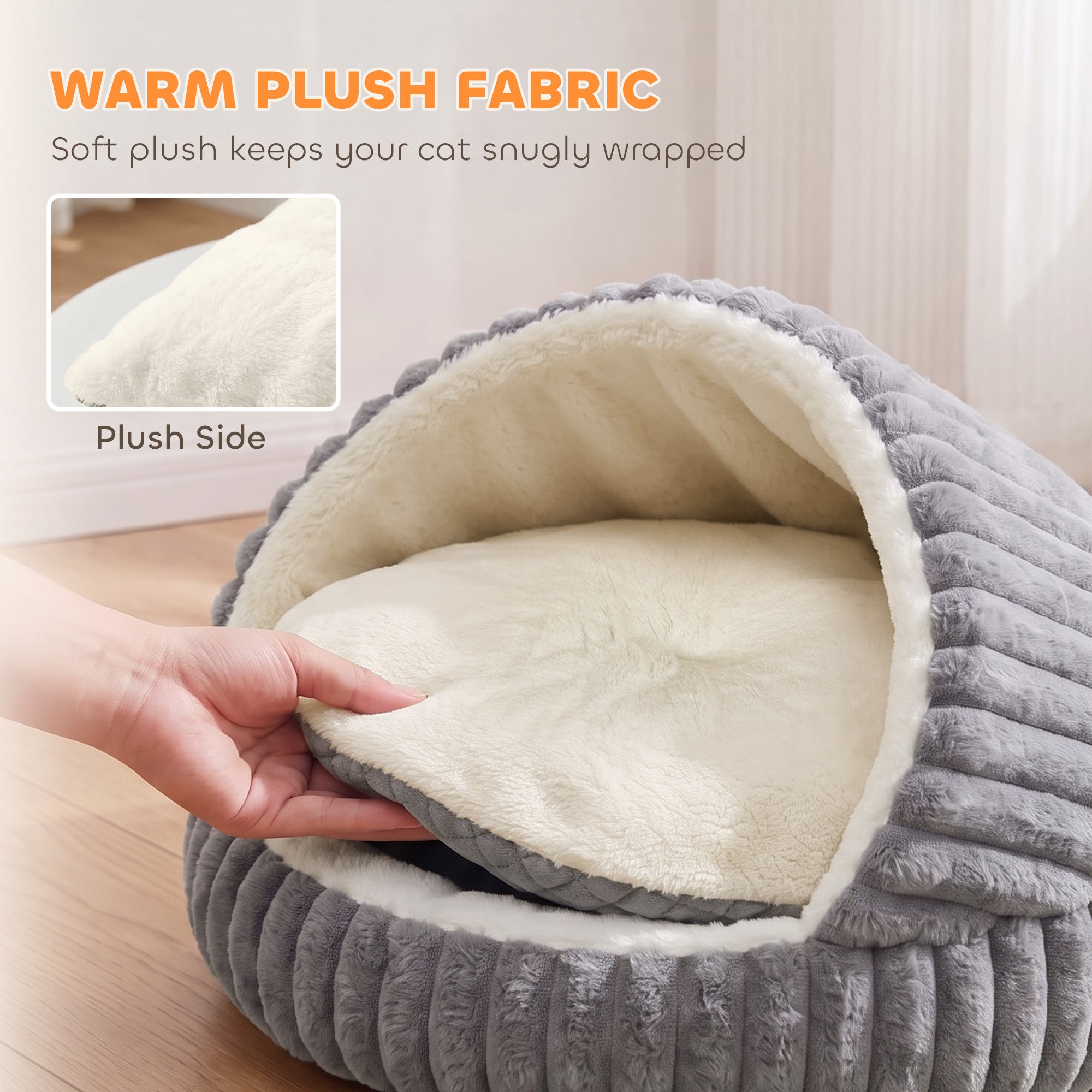 Cat Bed for Indoor Kittens, Cat Cave House with Non-Slip Bottom and Washable Cushion, Soft Pet Bed for Indoor Warmth & Comfort, 50 x 50 x 32 cm, Grey