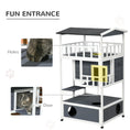Load image into Gallery viewer, PawHut Wooden Outdoor Cat House, Feral Cat Shelter Kitten Condo with Asphalt Roof, Escape Doors, Condo, Jumping Platform, Gray
